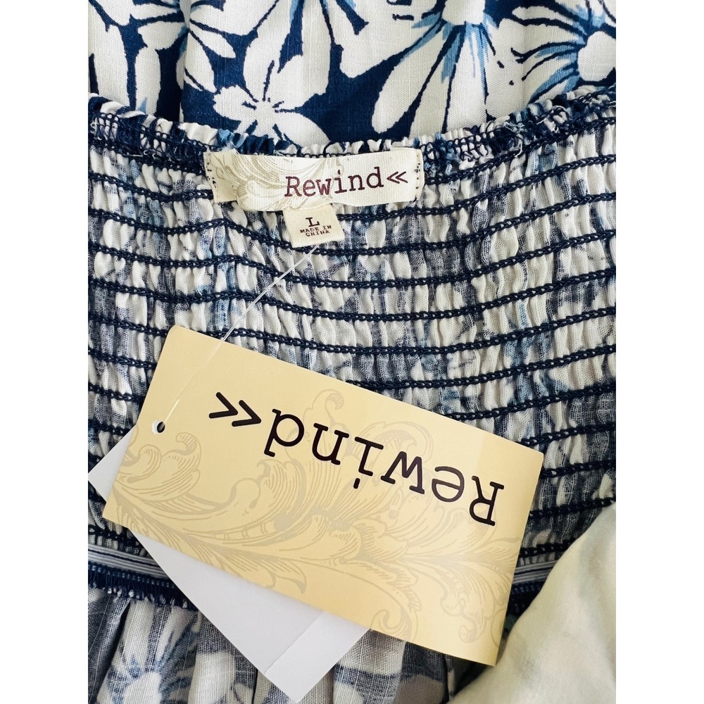Rewind Navy Blue White Floral Daisy Dress 90s Style Cottagecore Womens Large NWT - Picture 4 of 5